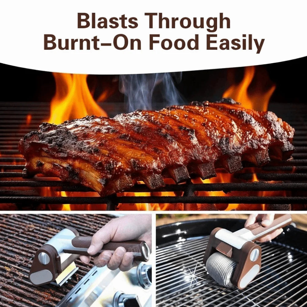 Rechargeable Electric Grill Cleaner Stainless Steel Detachable Roller Grill Cleaner Brush with LED Light Barbecue Cleaner Tools